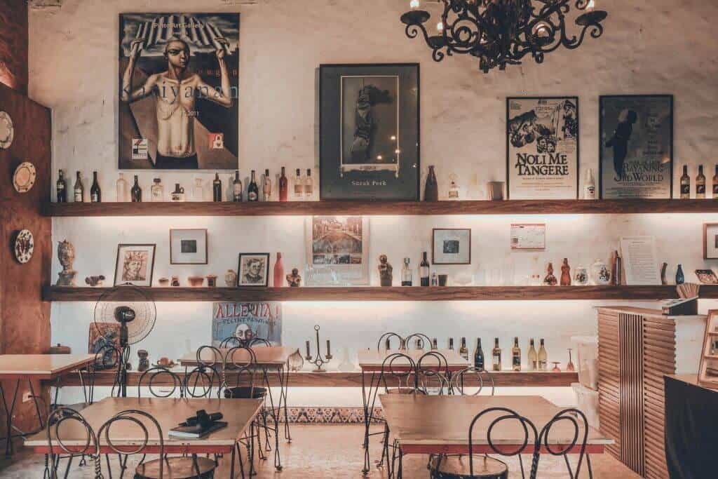 Element Cafe at Pinto Art Museum — art-lined walls and shelves even in the restaurant
