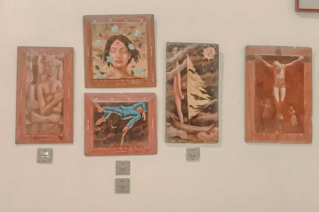 A series of Filipino artworks displayed along the walls of Pinto Art Museum in Antipolo