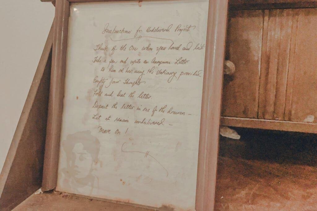 Handwritten instructions for the Undelivered Project Installation at Pinto Art Museum in Antipolo