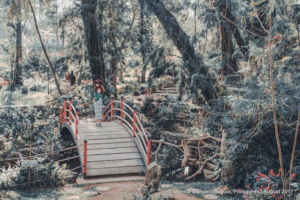 A woman on a bridge visiting the Baguio Botanical Gardens - one of the best things to do in Baguio