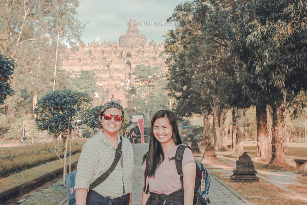Happy visitors of Borobudur Temple in Indonesia
