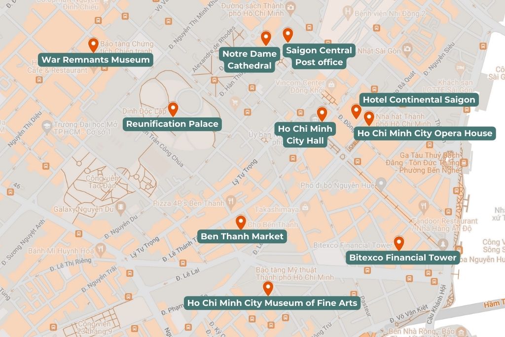 Map of places to visit during your one day in Ho Chi Minh City