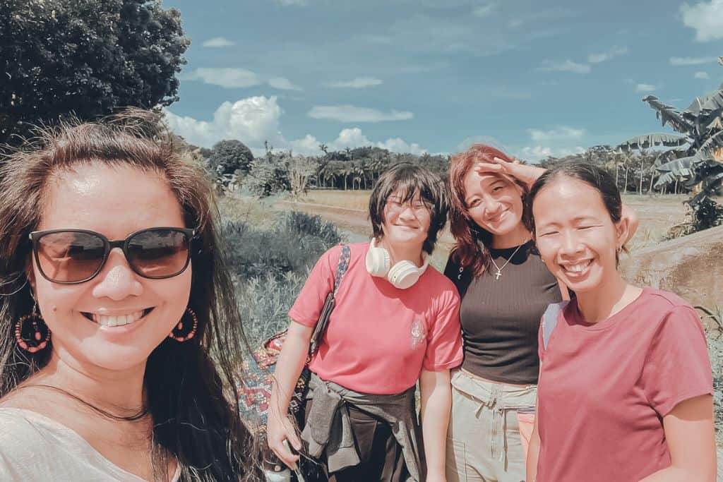 The Boho Travels with blogger friends in front of Happy Farm Villas - a private hot spring resort in Laguna