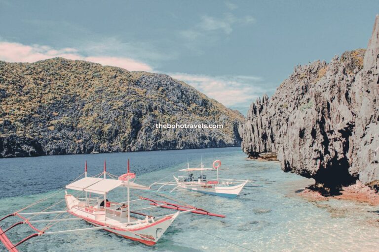 A boat docked at Matinloc Shrine, part of El Nido Island Hopping Tour C